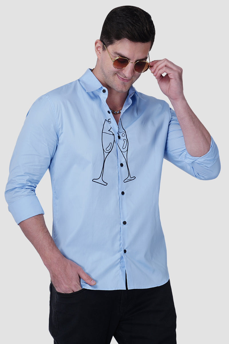 Champagne Soirée Sky Blue Designer Shirt