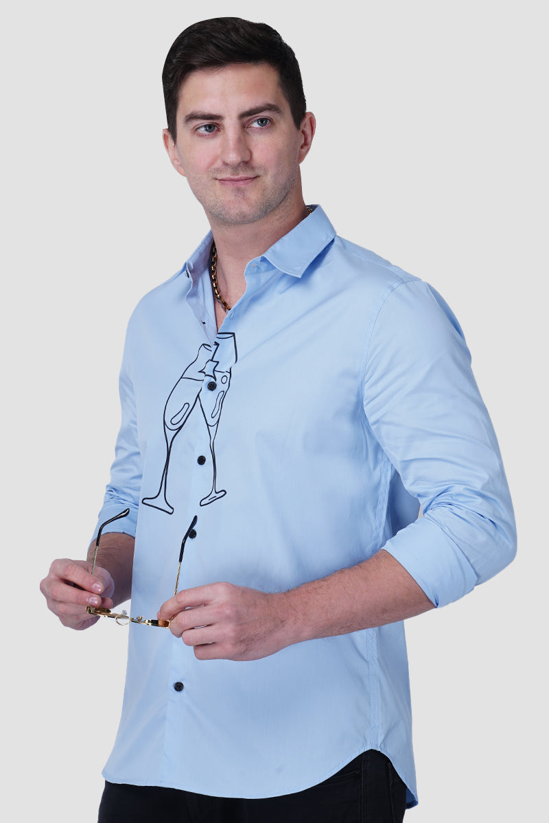 Champagne Soirée Sky Blue Designer Shirt