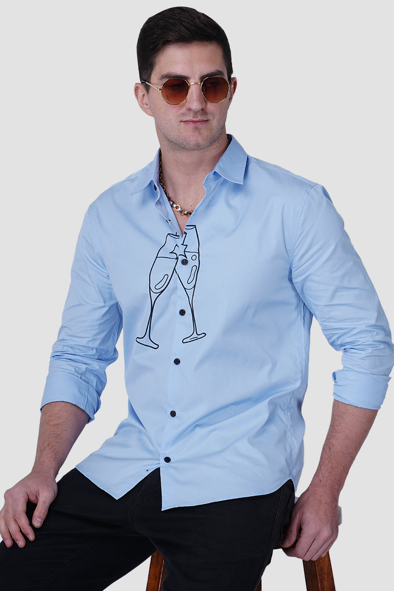 Champagne Soirée Sky Blue Designer Shirt
