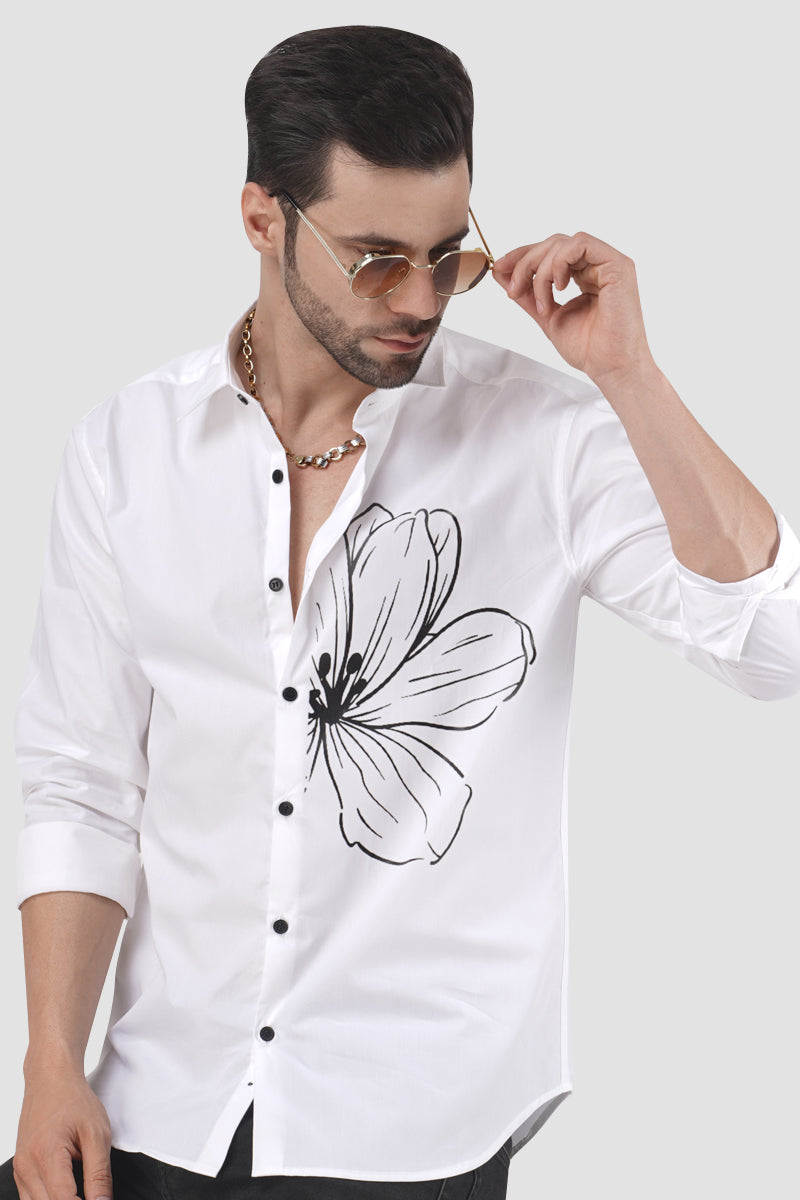 Floral Fusion Classic White Designer Shirt