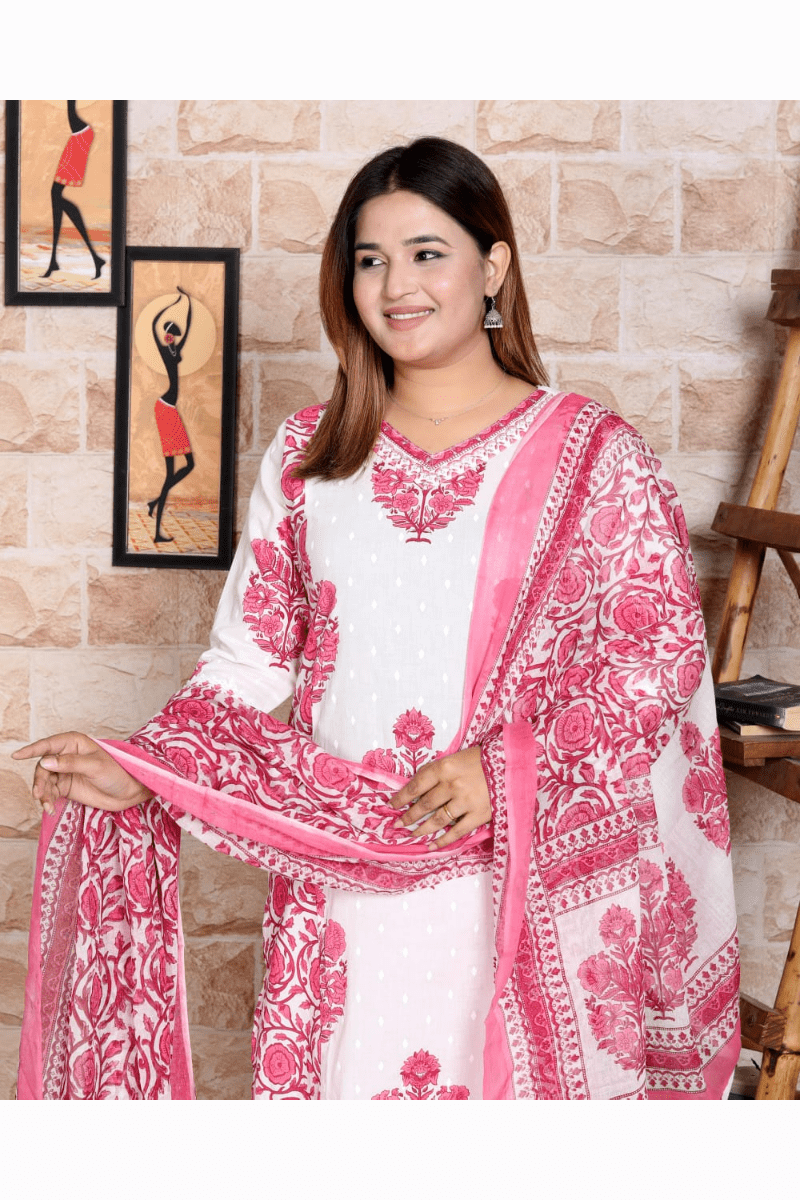 Indolady Pink Cotton Suit Set