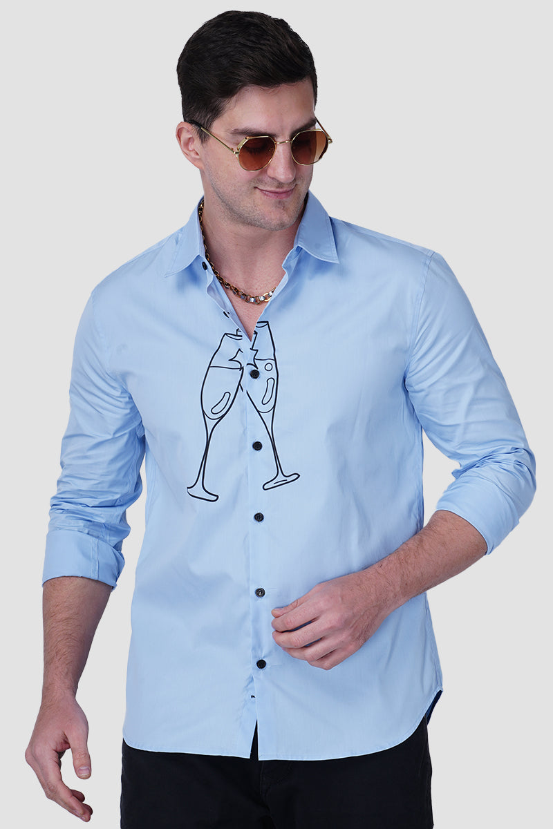 Champagne Soirée Sky Blue Designer Shirt